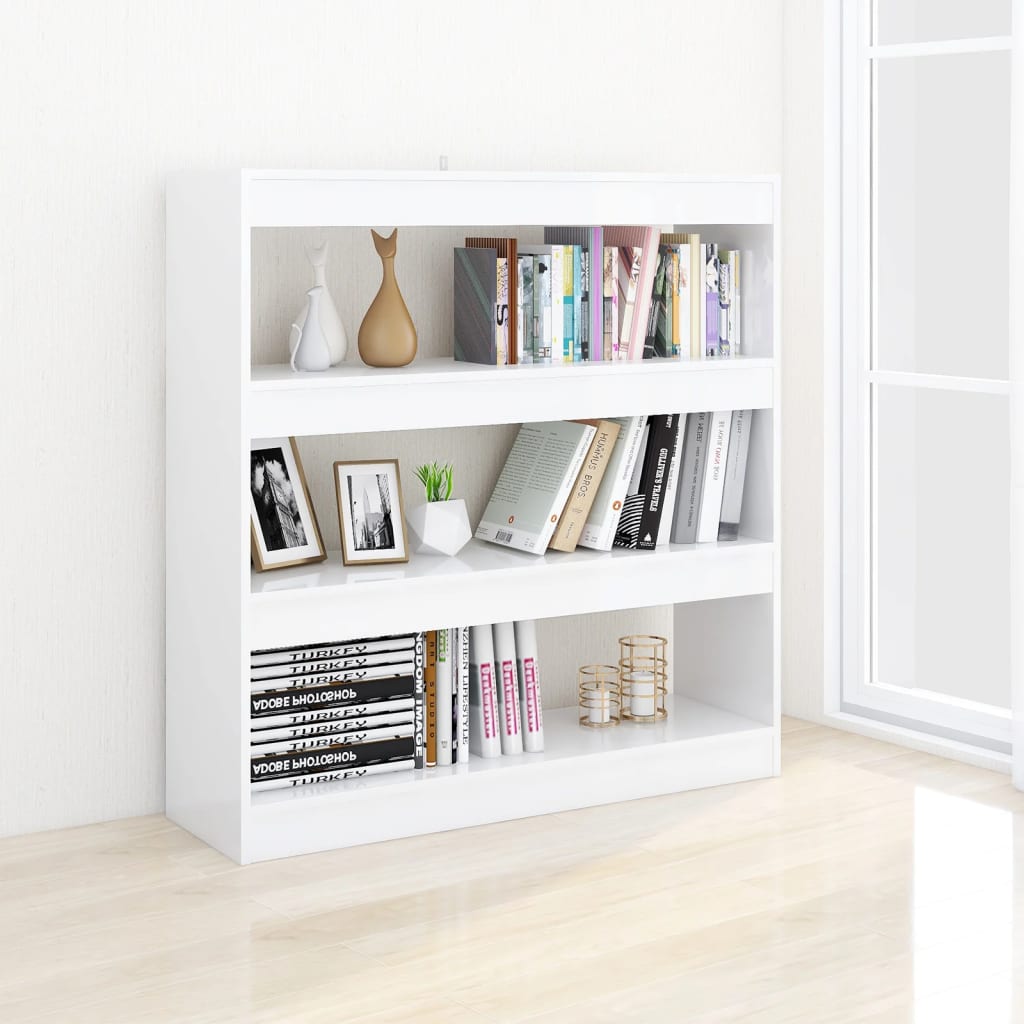 Book Cabinet/Room Divider High Gloss White 100x30x103 cm - Bookcases & Standing Shelves