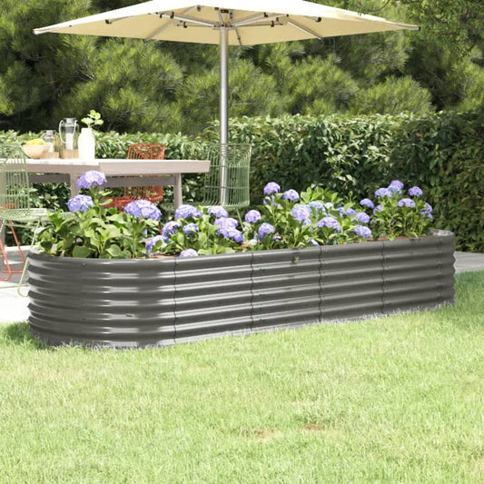 Garden Raised Bed Powder-coated Steel 224x80x36 cm Grey - Pots & Planters
