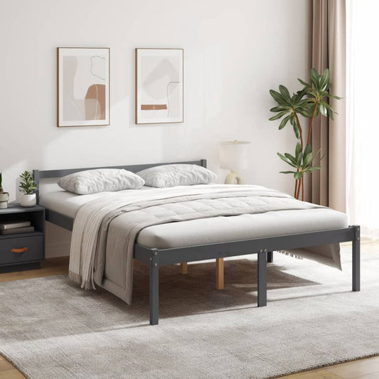 Bed Frame Grey 150x200 cm King Size Solid Wood Pine - Beds & Bed Frames