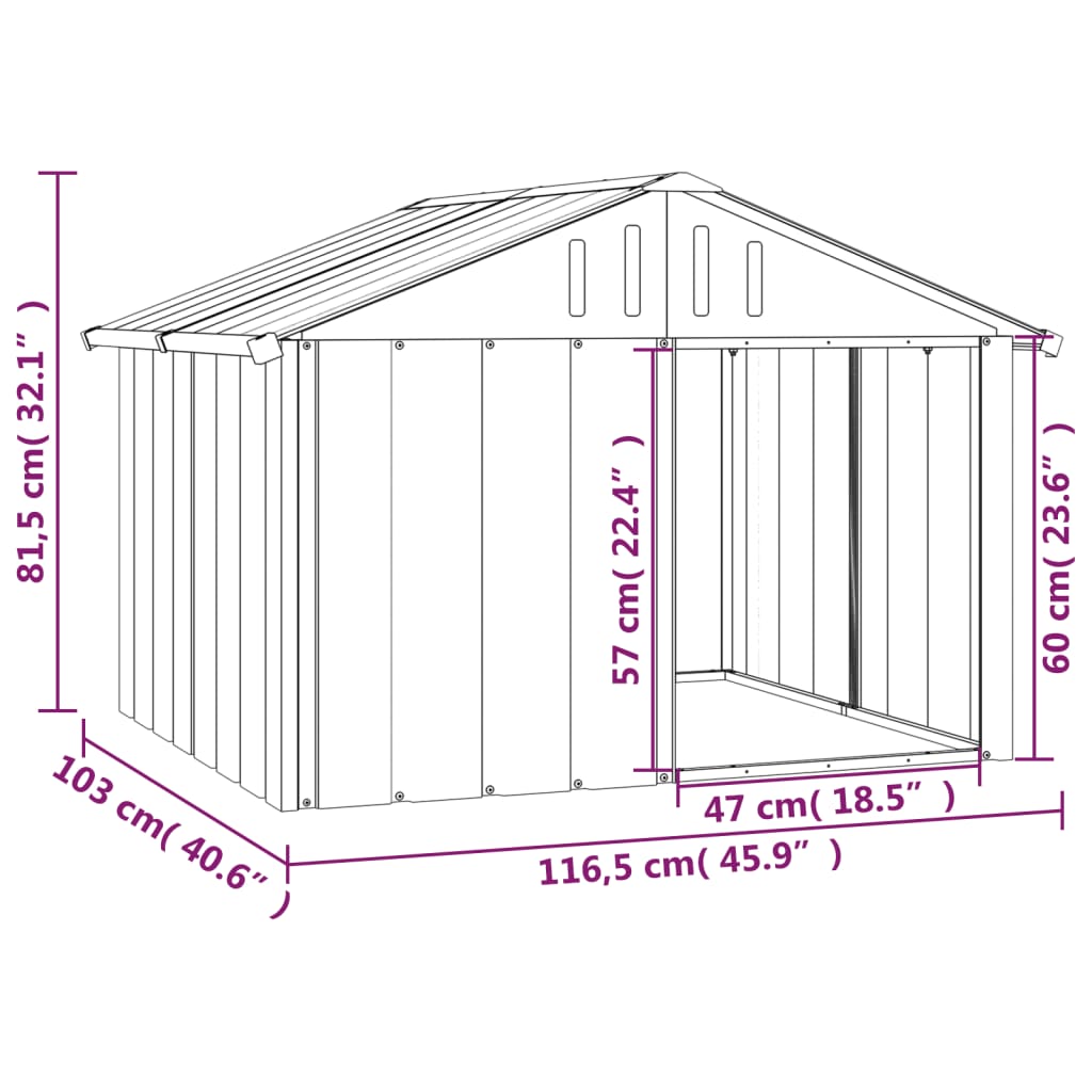 Dog House Anthracite 116.5x103x81.5 cm Galvanised Steel - Dog Houses