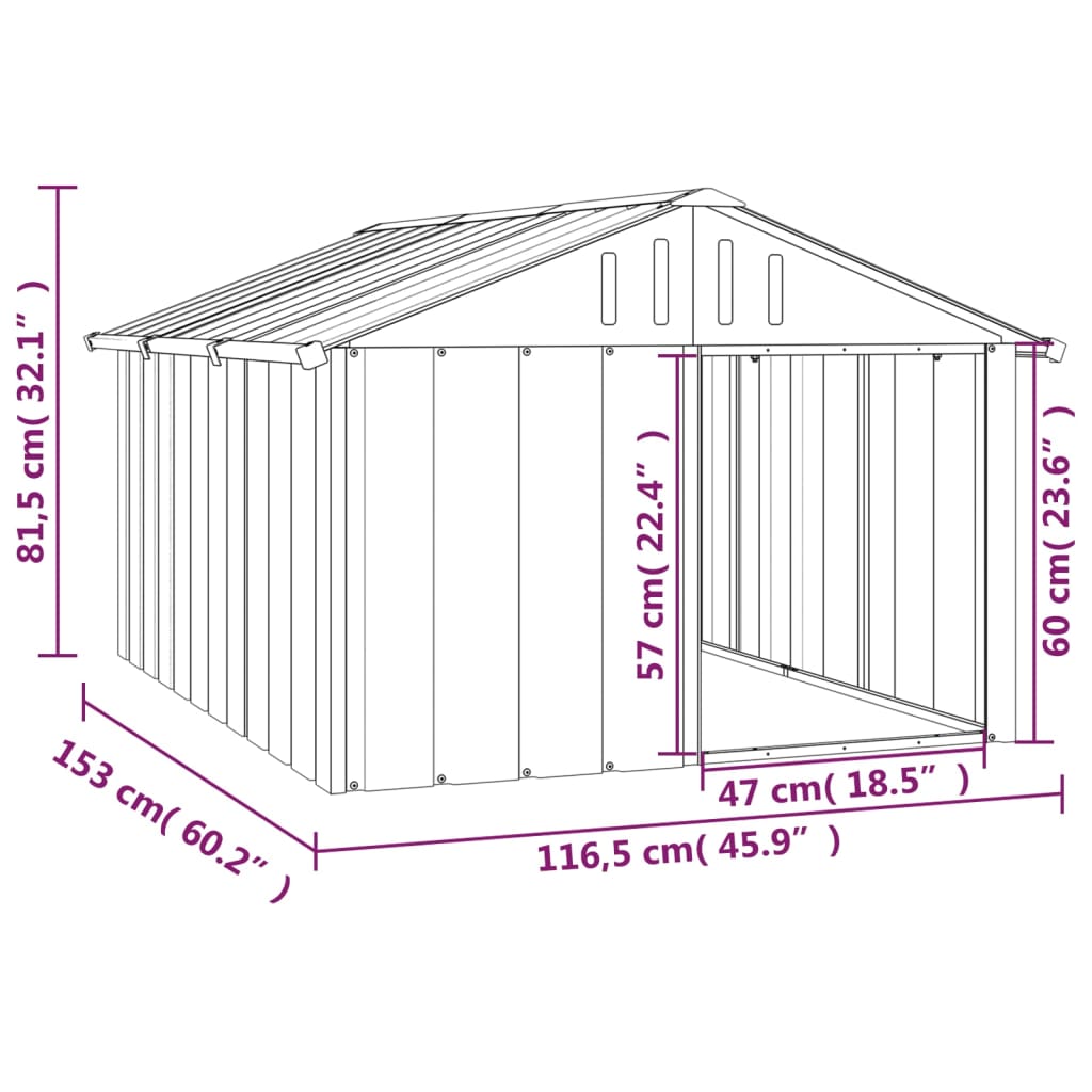 Dog House Grey 116.5x153x81.5 cm Galvanised Steel - Dog Houses