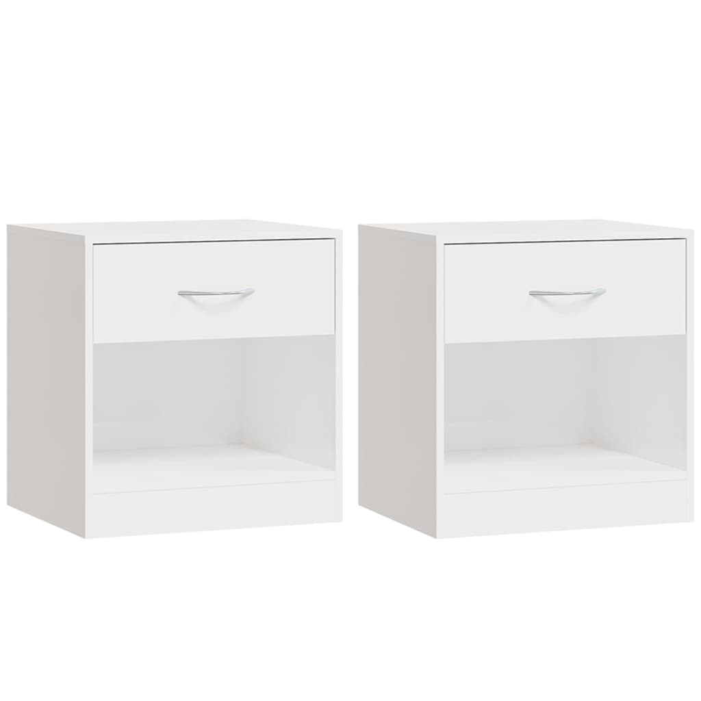 Bedside Cabinets 2 pcs with Drawer High Gloss White - Bedside Tables