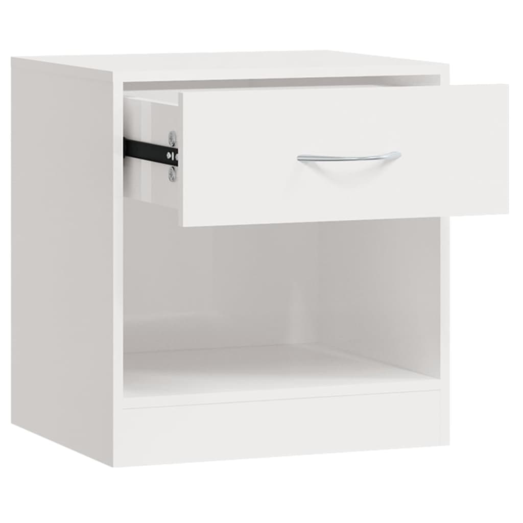 Bedside Cabinets 2 pcs with Drawer High Gloss White - Bedside Tables