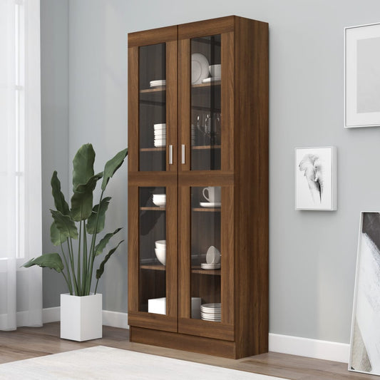 Vitrine Cabinet Brown Oak 82.5x30.5x185.5 cm Engineered Wood - Bookcases & Standing Shelves