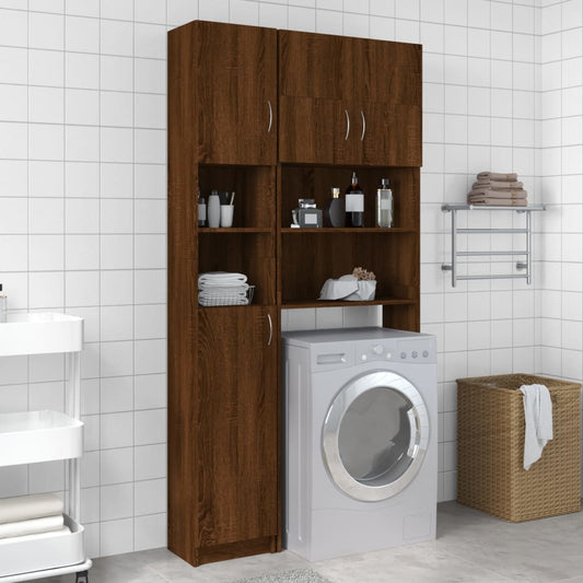Bathroom Cabinet Brown Oak 32x25.5x190 cm Engineered Wood - Bathroom Furniture Sets