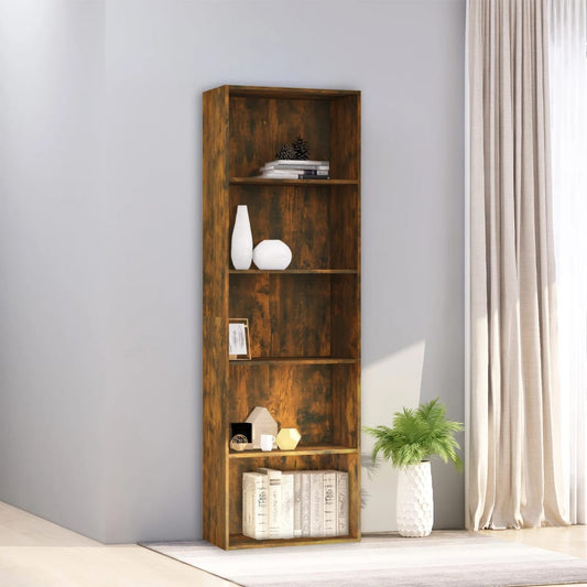 5-Tier Book Cabinet Smoked Oak 60x30x189 cm Engineered Wood - Bookcases & Standing Shelves