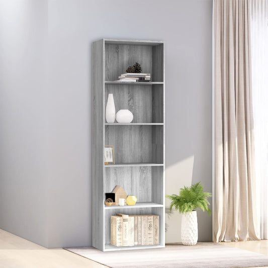 5-Tier Book Cabinet Grey Sonoma 60x30x189 cm Engineered Wood - Bookcases & Standing Shelves
