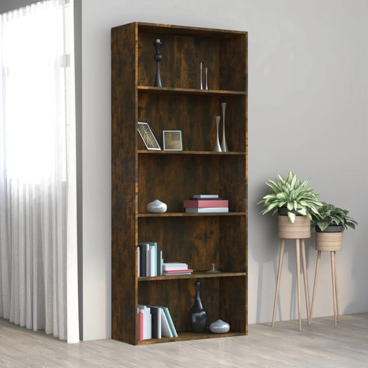 5-Tier Book Cabinet Smoked Oak 80x30x189 cm Engineered Wood - Bookcases & Standing Shelves