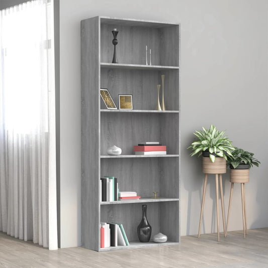 5-Tier Book Cabinet Grey Sonoma 80x30x189 cm Engineered Wood - Bookcases & Standing Shelves