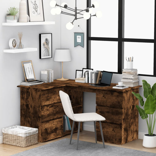 Corner Desk Smoked Oak 145x100x76 cm Engineered Wood - Desks