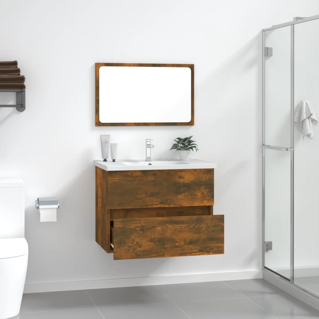 2 Piece Bathroom Furniture Set Smoked Oak Engineered Wood - Bathroom Furniture Sets