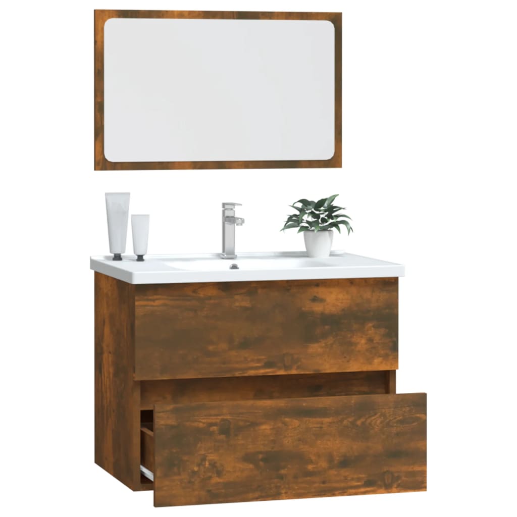 2 Piece Bathroom Furniture Set Smoked Oak Engineered Wood - Bathroom Furniture Sets