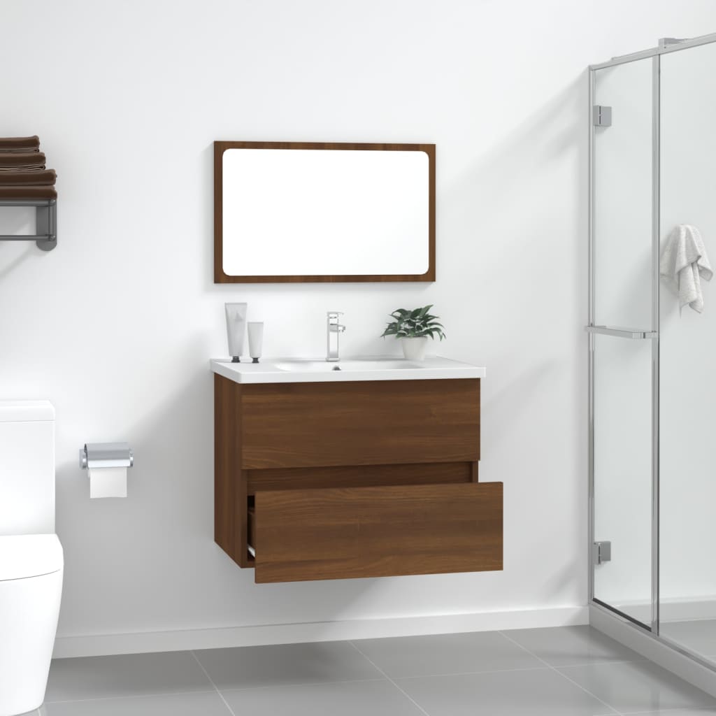 2 Piece Bathroom Furniture Set Brown Oak Engineered Wood - Bathroom Furniture Sets