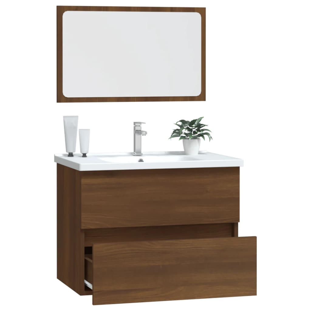 2 Piece Bathroom Furniture Set Brown Oak Engineered Wood - Bathroom Furniture Sets