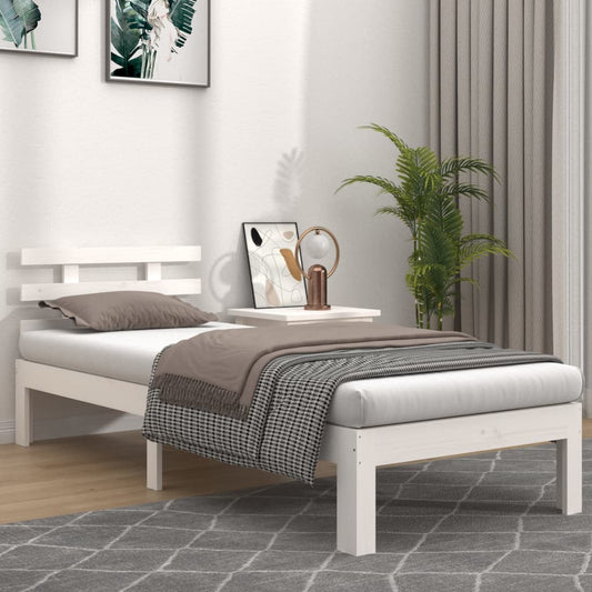 Bed Frame White Solid Wood 90x190 cm Single - Beds & Bed Frames