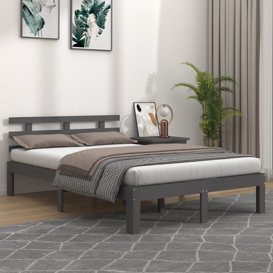 Bed Frame Grey Solid Wood 150x200 cm King Size - Beds & Bed Frames