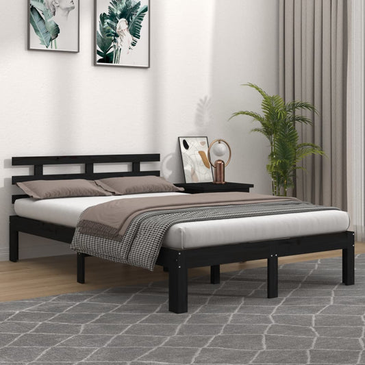 Bed Frame Black Solid Wood 150x200 cm King Size - Beds & Bed Frames