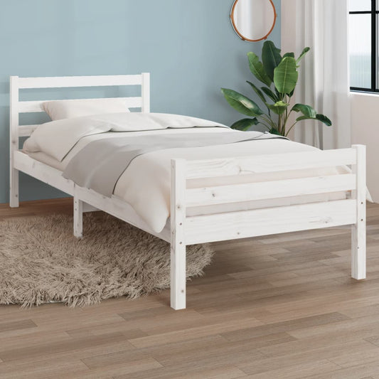 Bed Frame White Solid Wood 90x190 cm Single - Beds & Bed Frames