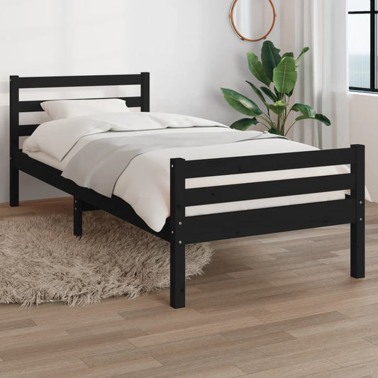Bed Frame Black Solid Wood 90x190 cm Single - Beds & Bed Frames