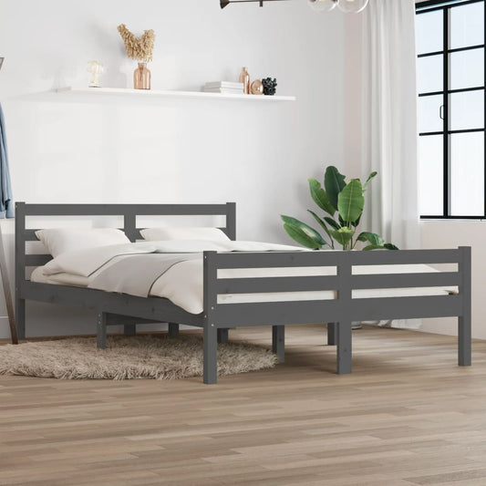 Bed Frame Grey Solid Wood 135x190 cm Double - Beds & Bed Frames
