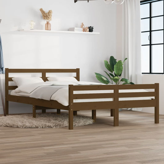 Bed Frame Honey Brown Solid Wood 135x190 cm Double - Beds & Bed Frames