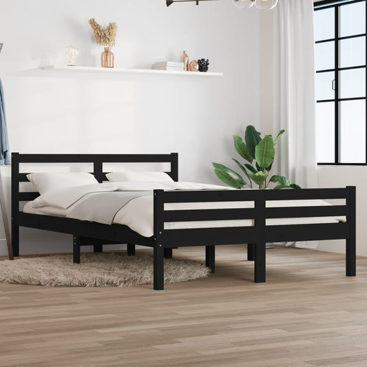Bed Frame Black Solid Wood 135x190 cm Double - Beds & Bed Frames