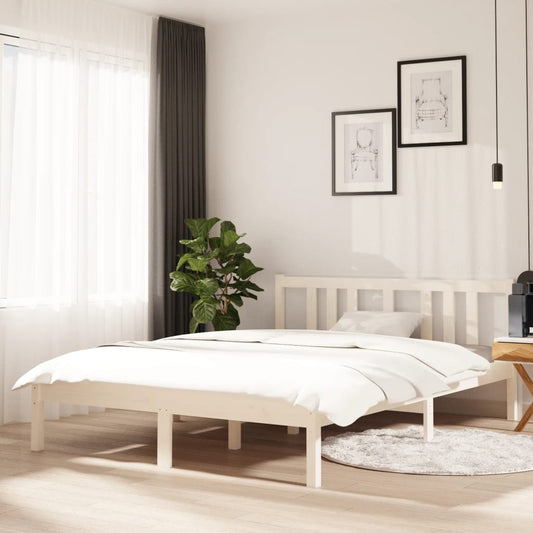Bed Frame White Solid Wood 135x190 cm Double - Beds & Bed Frames