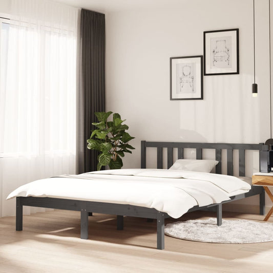 Bed Frame Grey Solid Wood 135x190 cm Double - Beds & Bed Frames
