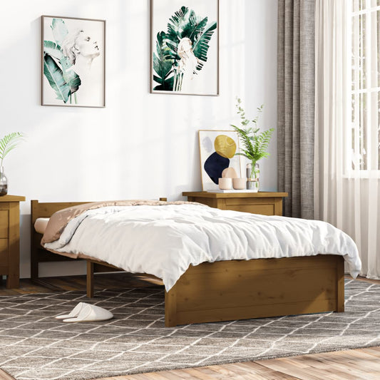 Bed Frame Honey Brown Solid Wood 90x190 cm Single - Beds & Bed Frames