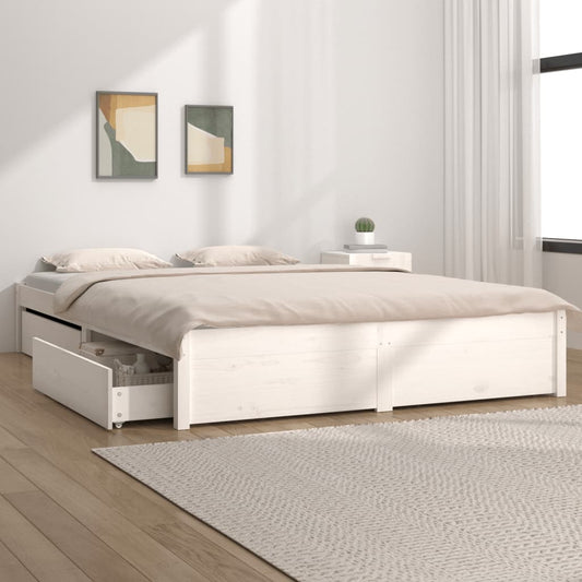 Bed Frame with Drawers White 140x200 cm - Beds & Bed Frames