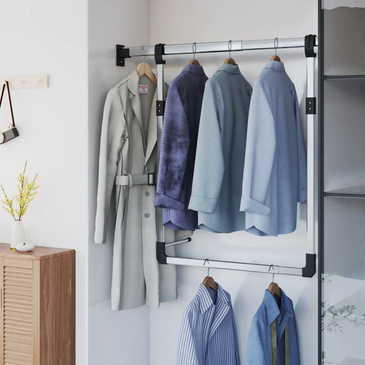 Telescopic Wardrobe Hanging Rail Silver - Closet Organisers & Garment Racks