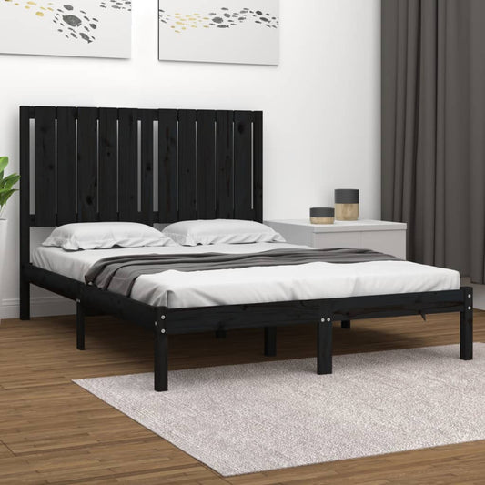 Bed Frame Black Solid Wood Pine 120x200 cm - Beds & Bed Frames