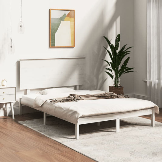 Bed Frame White Solid Wood 120x190 cm Small Double - Beds & Bed Frames