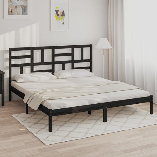 Bed Frame Black Solid Wood 200x200 cm - Beds & Bed Frames