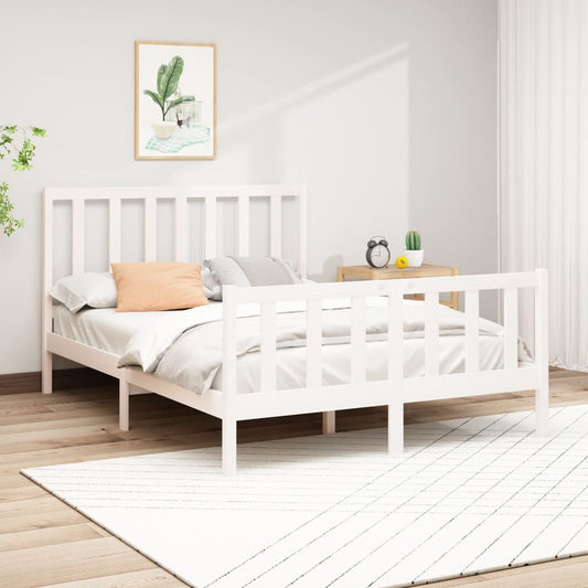 Bed Frame White Solid Wood Pine 150x200 cm King Size - Beds & Bed Frames