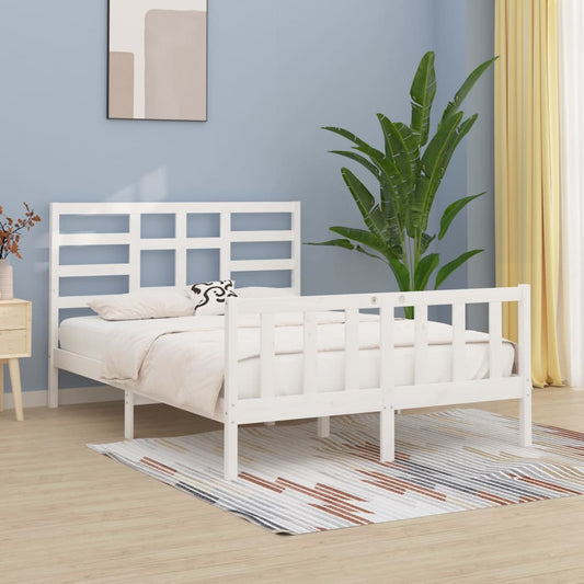 Bed Frame White Solid Wood 150x200 cm King Size - Beds & Bed Frames