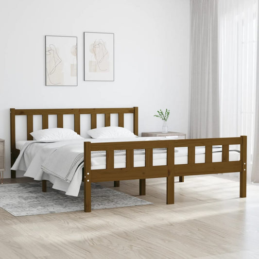 Bed Frame Honey Brown Solid Wood 135x190 cm Double - Beds & Bed Frames