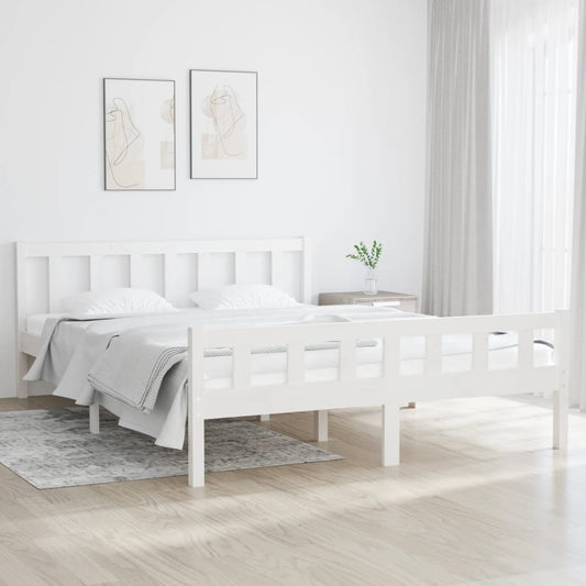 Bed Frame White Solid Wood 150x200 cm King Size - Beds & Bed Frames