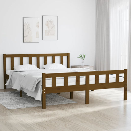 Bed Frame Honey Brown Solid Wood 150x200 cm King Size - Beds & Bed Frames