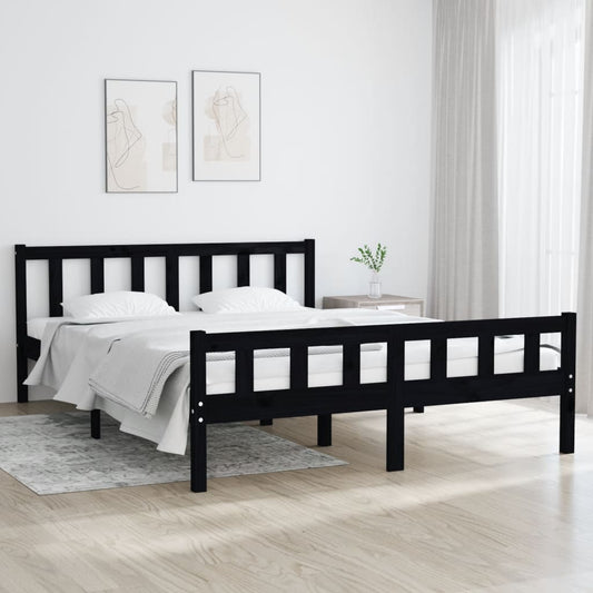 Bed Frame Black Solid Wood 150x200 cm King Size - Beds & Bed Frames