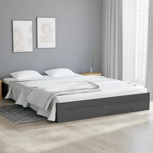 Bed Frame Grey Solid Wood 120x190 cm Small Double - Beds & Bed Frames