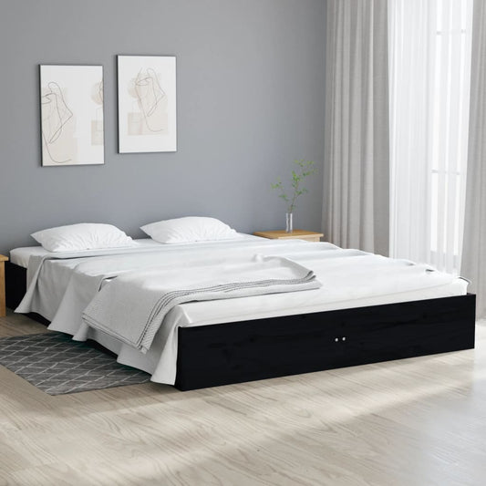 Bed Frame Black Solid Wood 120x190 cm Small Double - Beds & Bed Frames