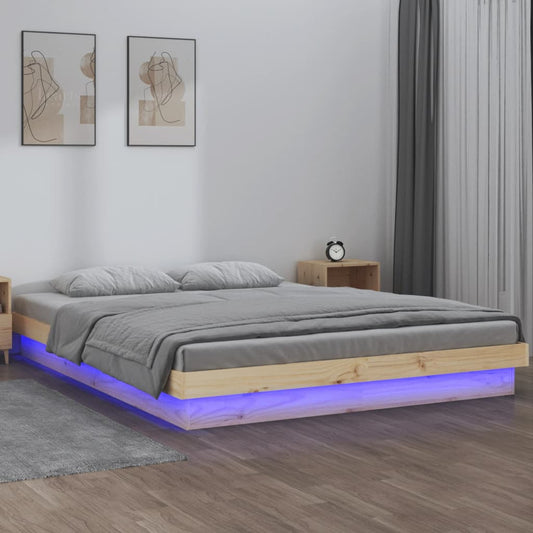 LED Bed Frame 120x190 cm Small Double Solid Wood - Beds & Bed Frames