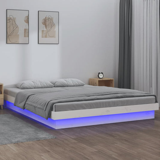 LED Bed Frame White 120x190 cm Small Double Solid Wood - Beds & Bed Frames