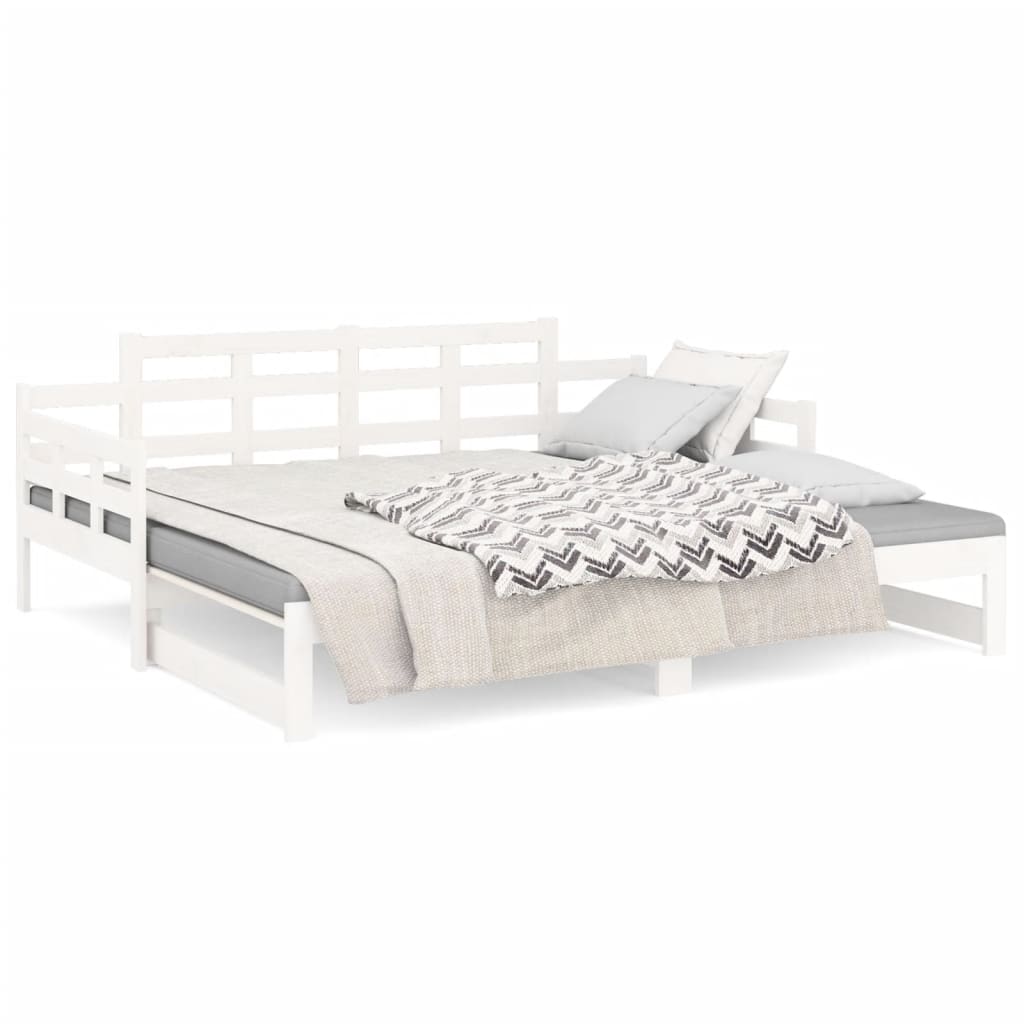 Pull-out Day Bed White Solid Wood Pine 2x(90x200) cm - Beds & Bed Frames