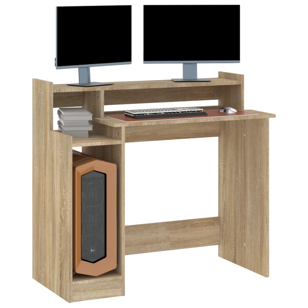Desk with LED Lights Sonoma Oak 97x45x90 cm Engineered Wood - Desks