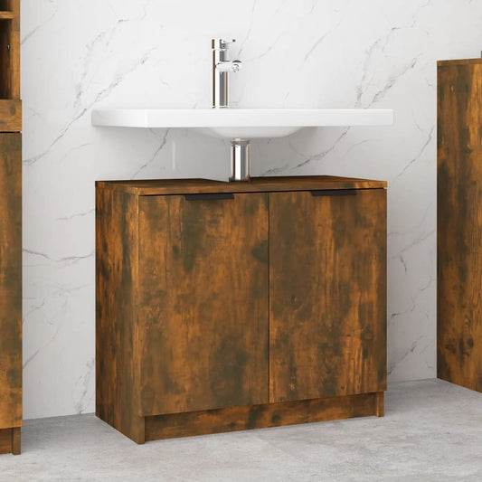 Bathroom Cabinet Smoked Oak 64.5x33.5x59 cm Engineered Wood - Storage Cabinets & Lockers