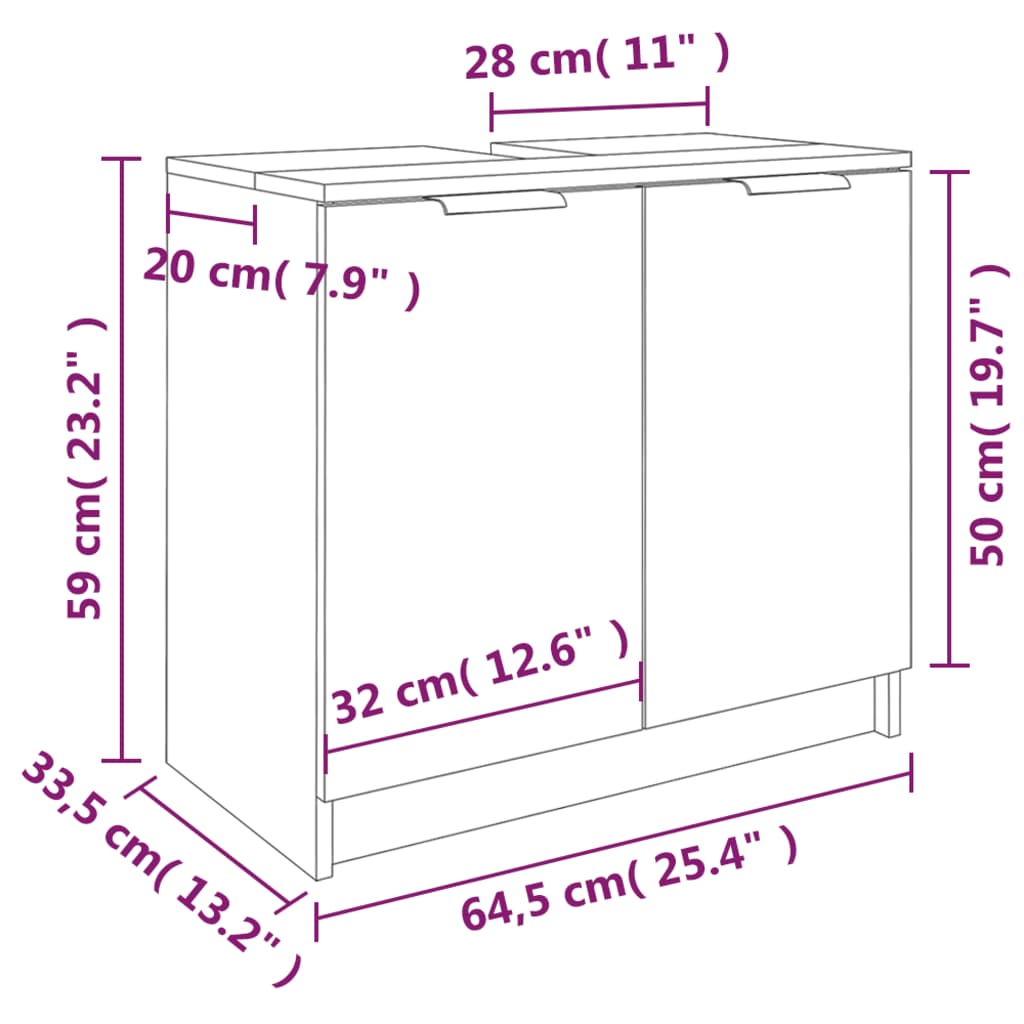 Bathroom Cabinet Grey Sonoma 64.5x33.5x59 cm Engineered Wood - Storage Cabinets & Lockers
