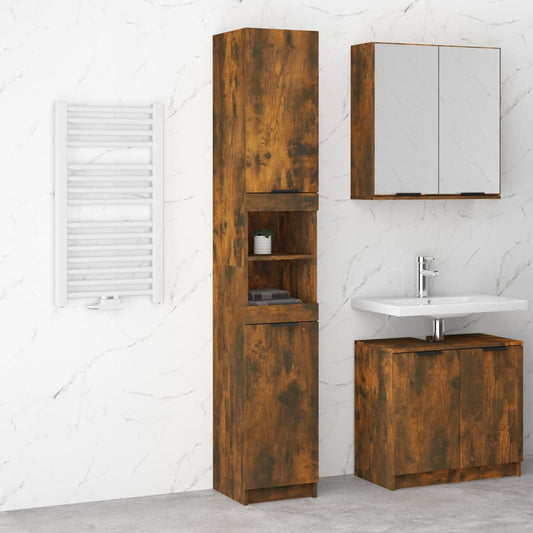 Bathroom Cabinet Smoked Oak 32x34x188.5 cm Engineered Wood - Storage Cabinets & Lockers