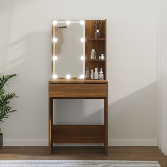 Dressing Table with LED Brown Oak 60x40x140 cm - Bedroom Dressing Tables
